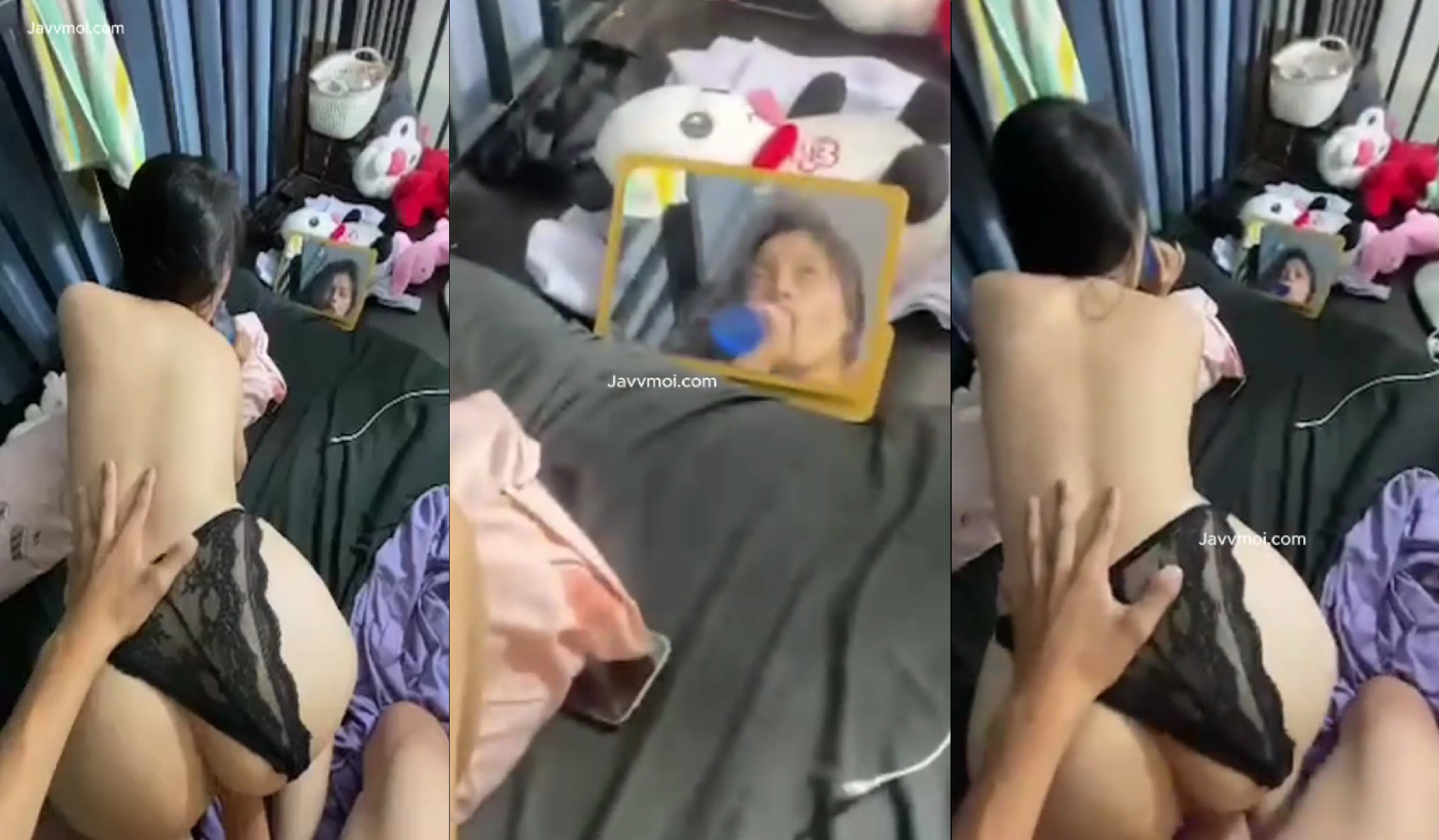 Nhét sextoy vào họng người yêu lúc doggy